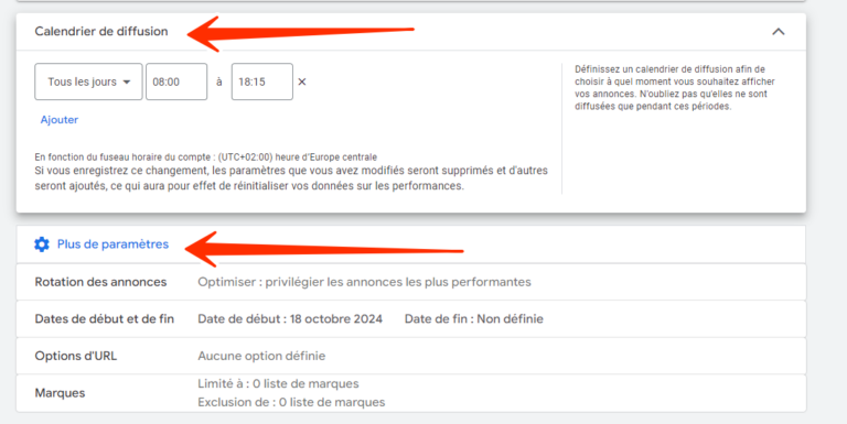 calendrier diffusion annonces google ads plombier