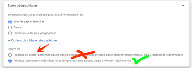 zone ciblage plombier google ads
